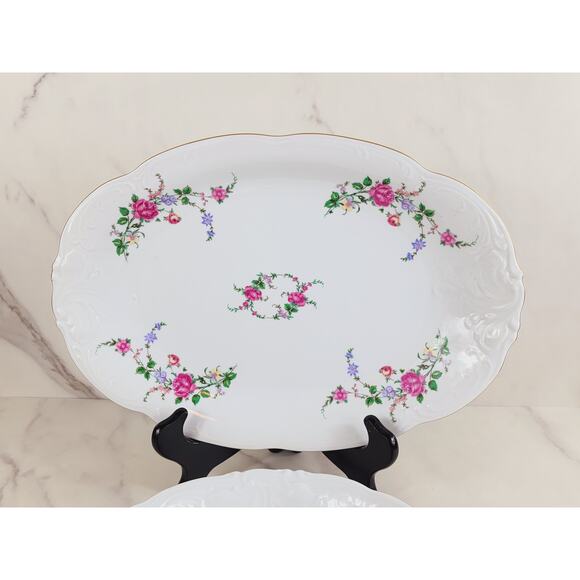 Royal Kent Poland Serving Oval Platter 13" Round Salad Bowl 9" Porcelain x2 Vtg - Picture 2 of 15